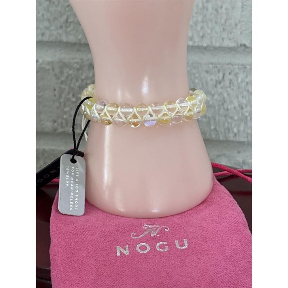 NOGU Double Mermaid Glass Beaded Women's Bracelet Pale Yellow Aurora Adjustable